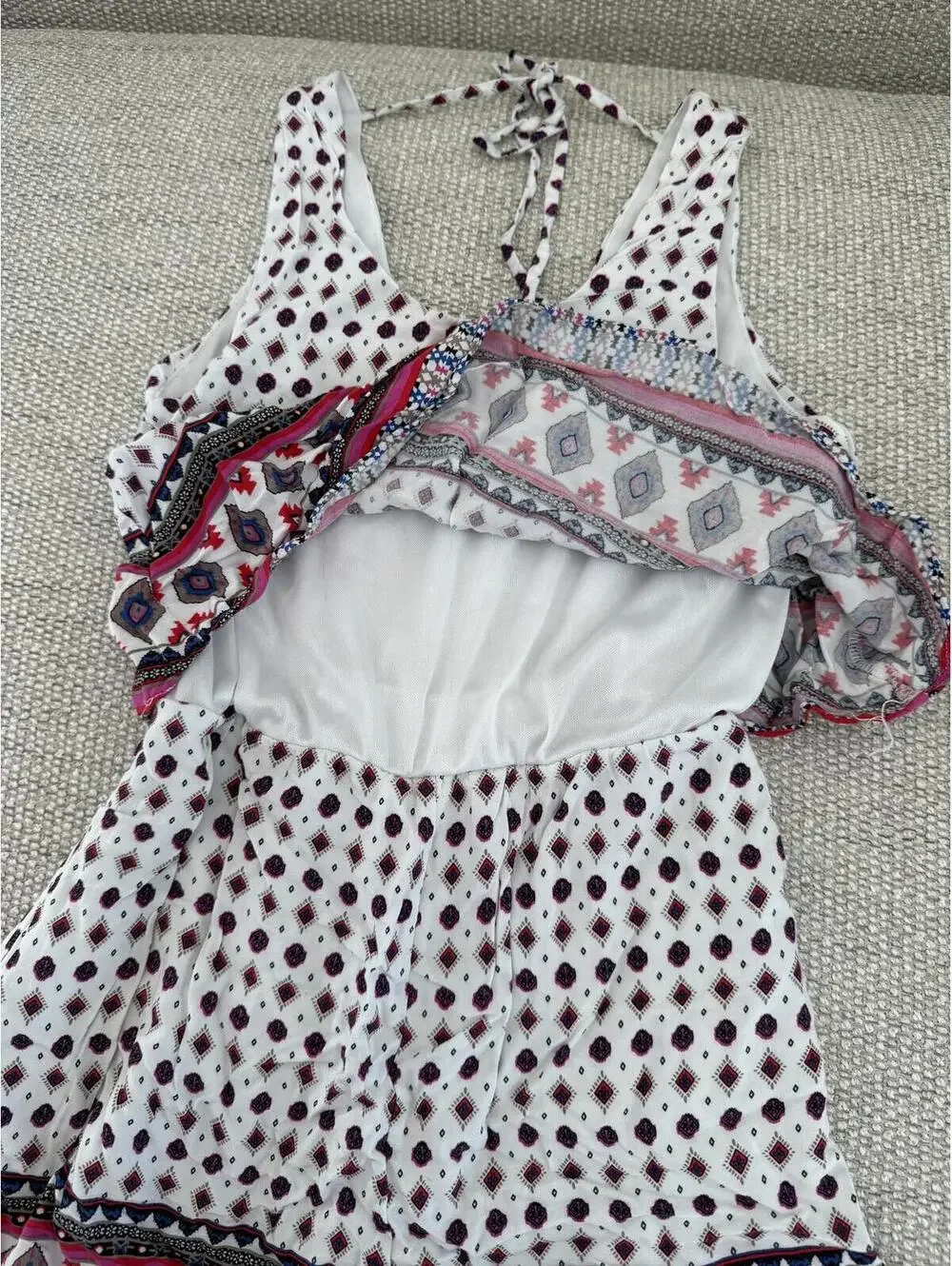 Truly Me by Sara Sara Girls Romper Size 12 White Boho Geometric Ruffle Overlay
